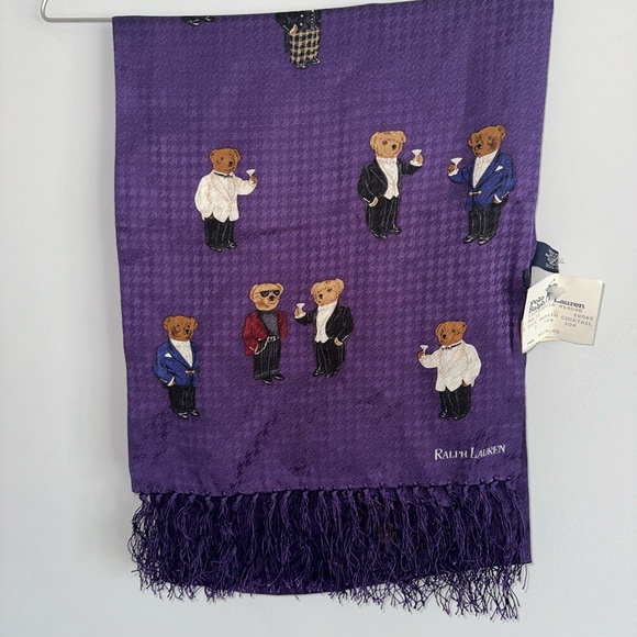 Vintage Ralph Lauren 100% Silk Scarf Bear Martini Party - Picture 3 of 4